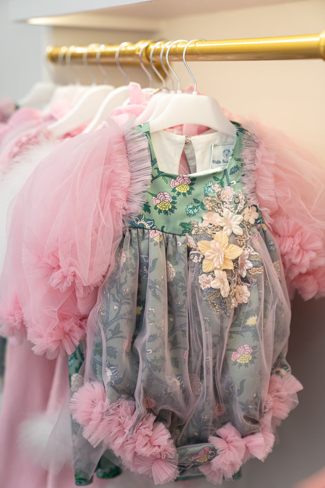 Girl | Eva and Floral Tulle Romper | Pink x Green