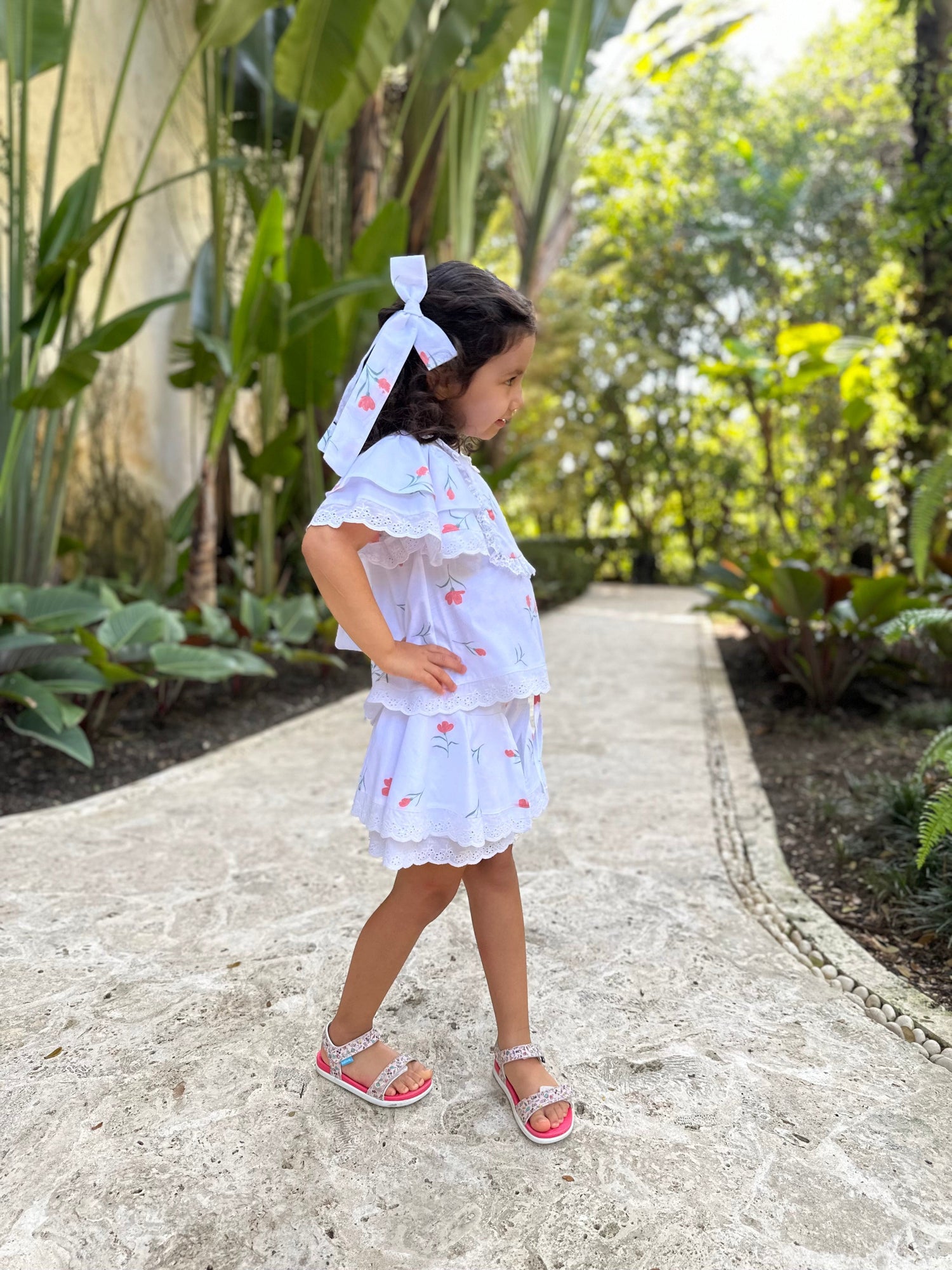 Girl | Tulip Cotton Blouse and Shorts Set | White