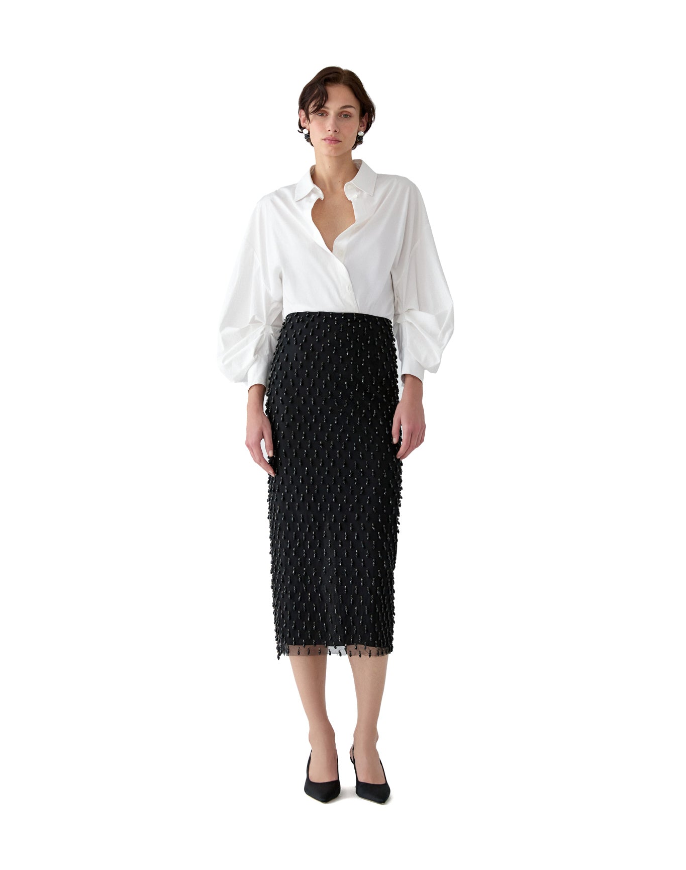 Embroidered Pencil Skirt | Black
