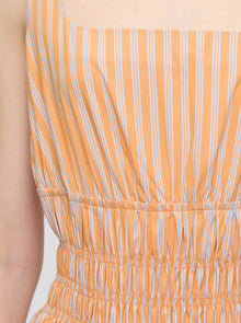 Belinda Gathered Waist Dress | Orange/White