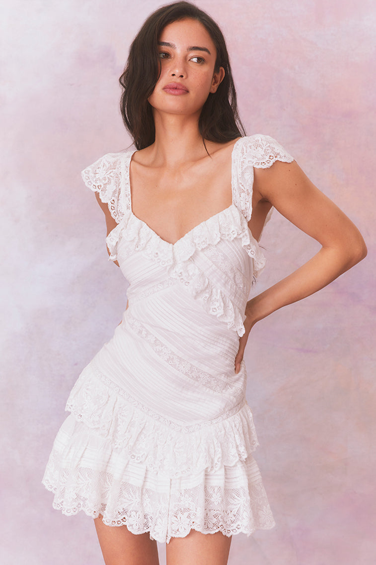 Bensley Fitted Lace Mini Dress | True White