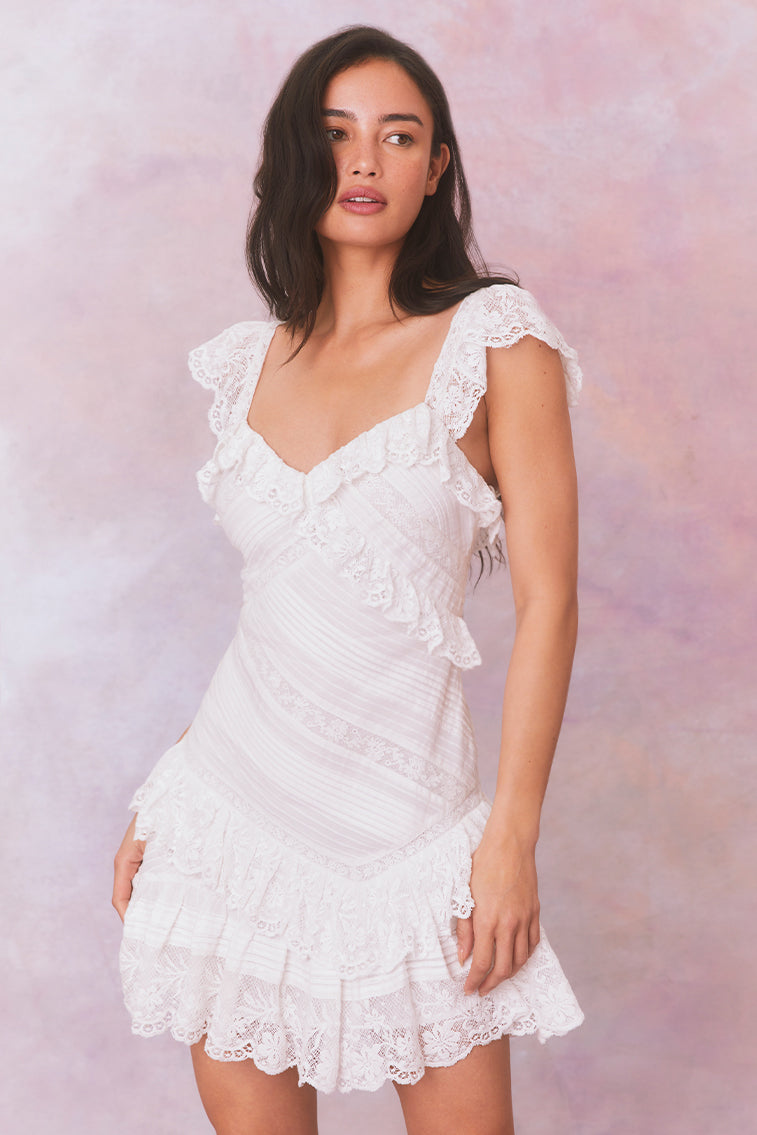 Bensley Fitted Lace Mini Dress | True White