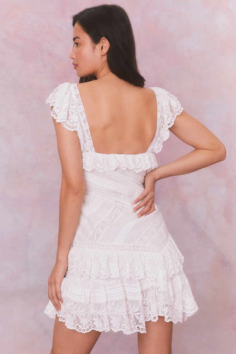 Bensley Fitted Lace Mini Dress | True White