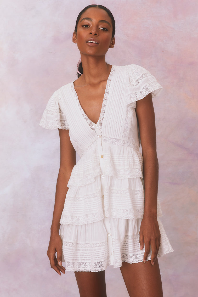 Binselle Flutter Sleeve Mini Dress | True White