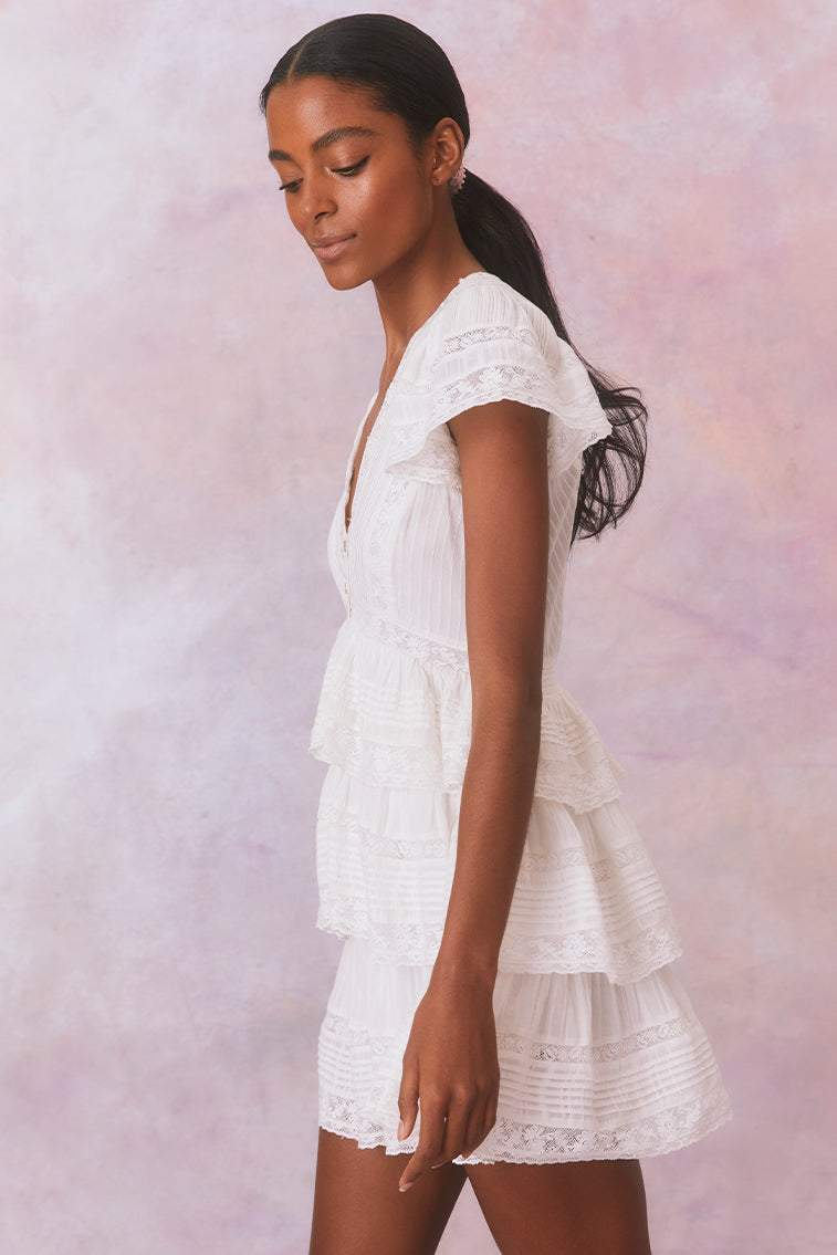 Binselle Flutter Sleeve Mini Dress | True White