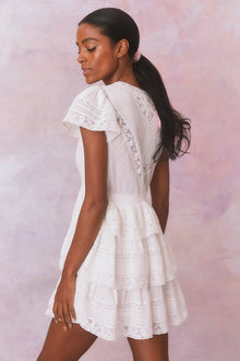 Binselle Flutter Sleeve Mini Dress | True White