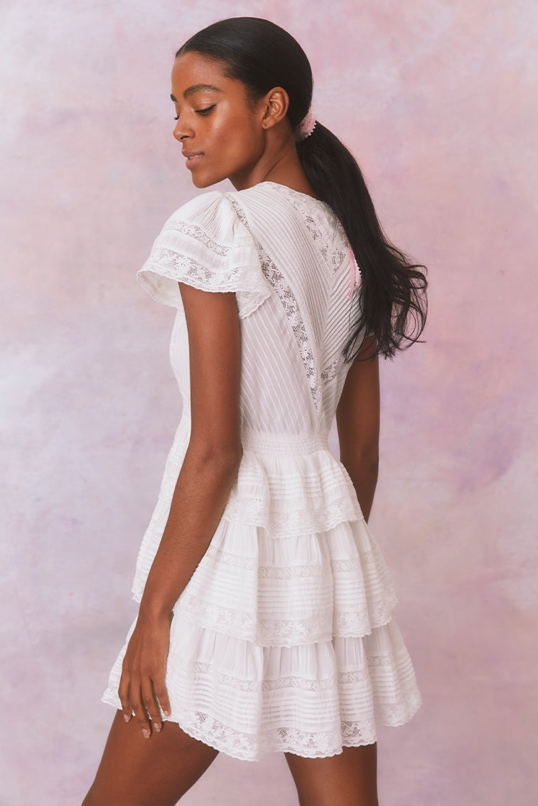 Binselle Flutter Sleeve Mini Dress | True White