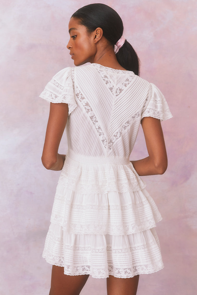 Binselle Flutter Sleeve Mini Dress | True White