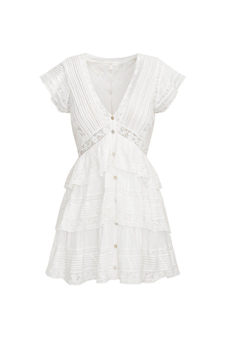 Binselle Flutter Sleeve Mini Dress | True White