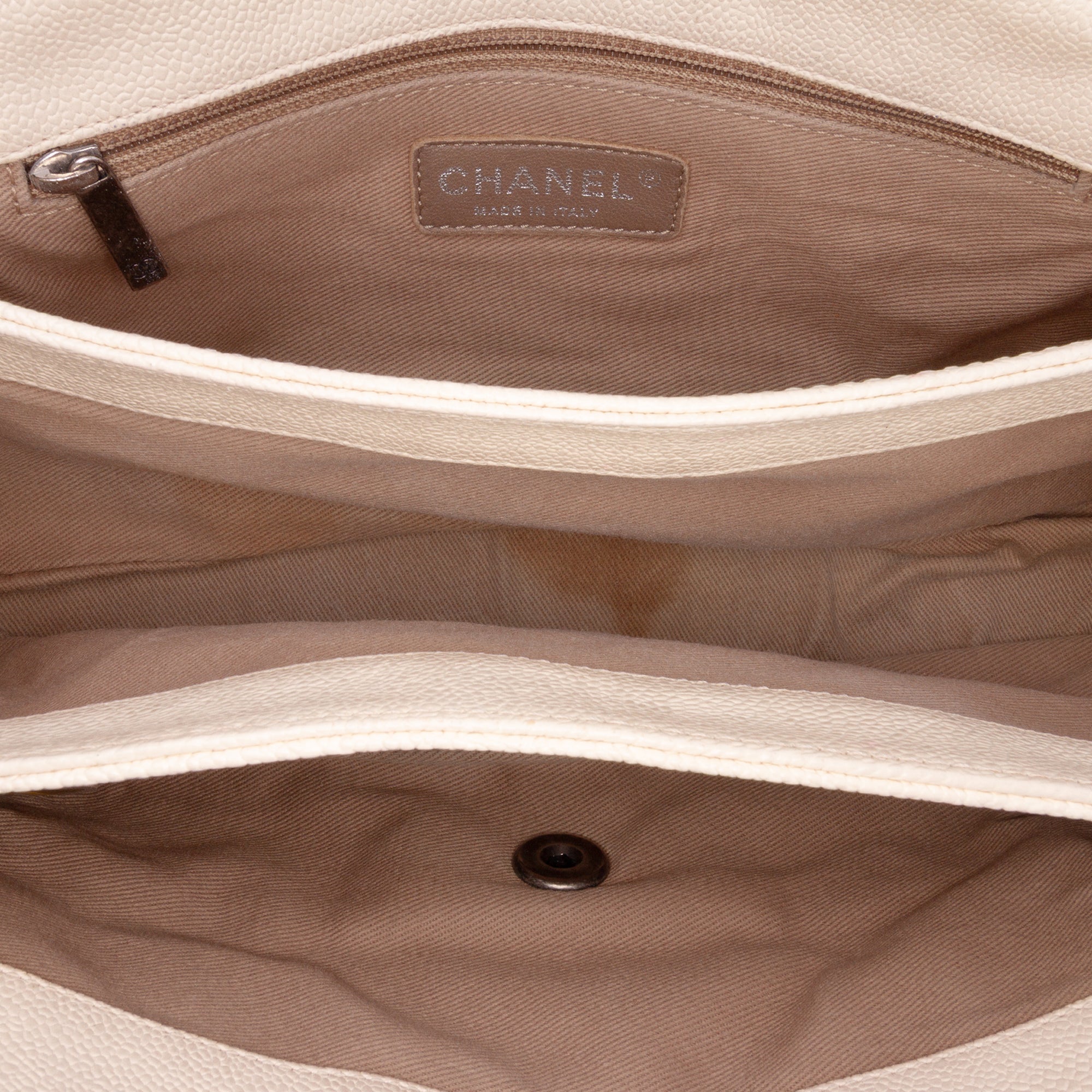Chanel | Pre-Owned Medium Quilted Caviar Simply CC Flap | Brown/Light Beige