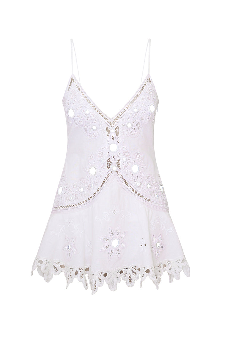 Brealynn Embellished Cotton Mini Dress | True White