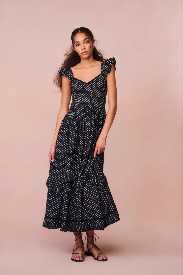 Brin Cotton Bow Dress | Midnight Snowfall
