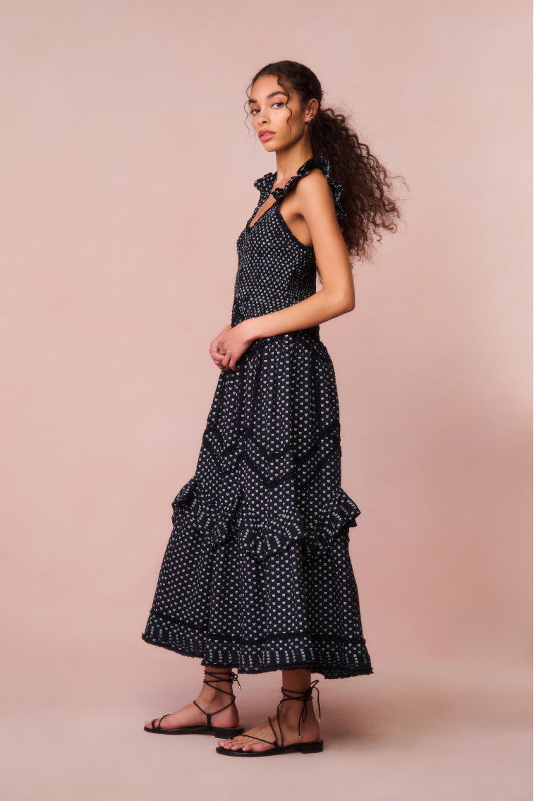 Brin Cotton Bow Dress | Midnight Snowfall