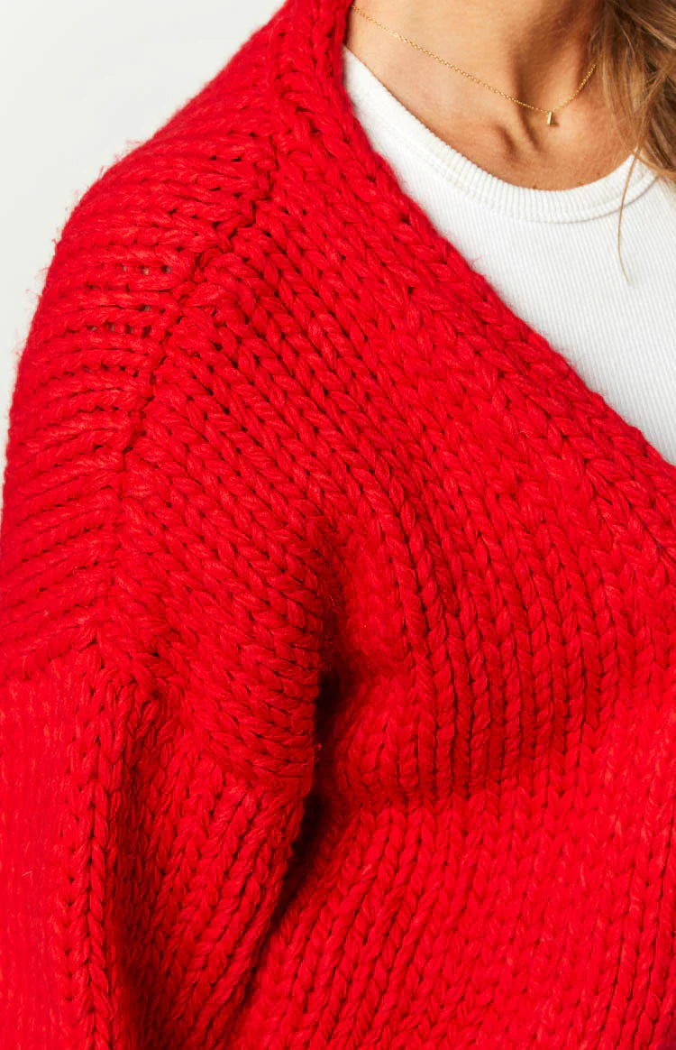 Bad Habits Knit Cardigan | Red