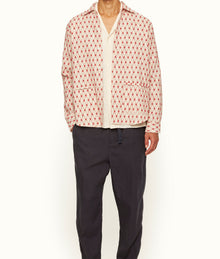 Barkley Cutaway Collar Lattice Embroidery Jacquard Resort Overshirt | Summer Red/White Sand