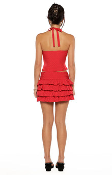 Beau Chiffon Polka Dot Mini Skirt | Red