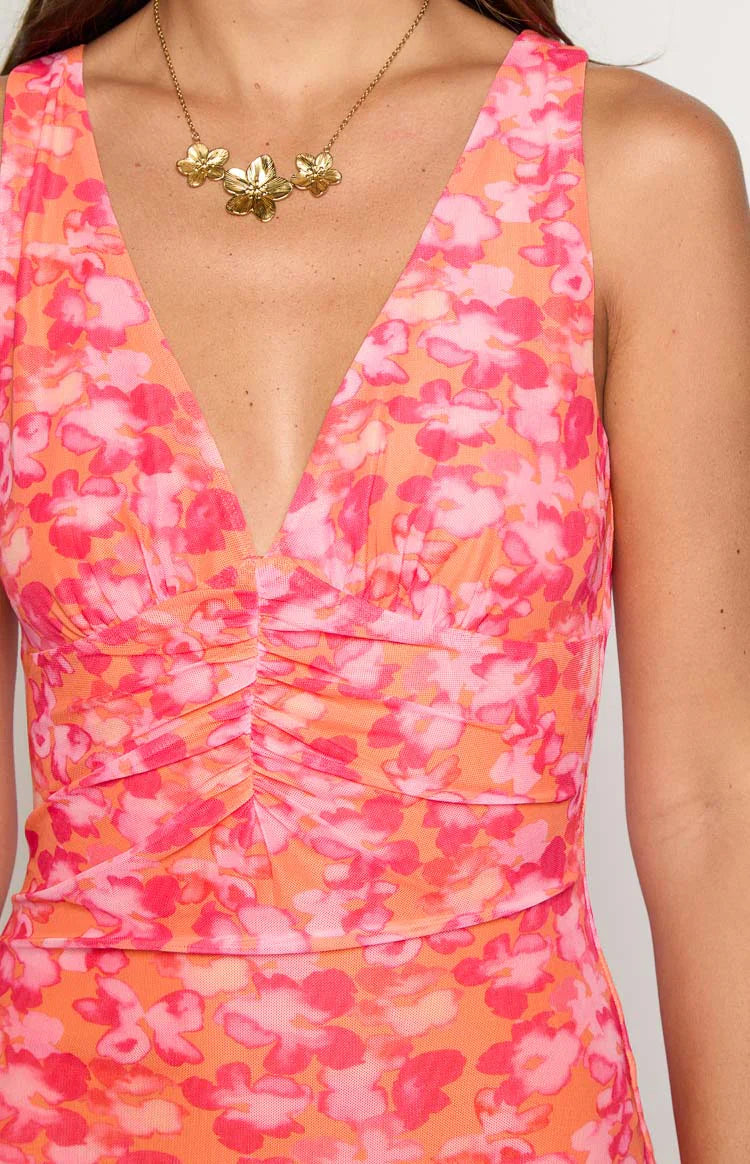 Beck Floral Print Maxi Dress | Orange