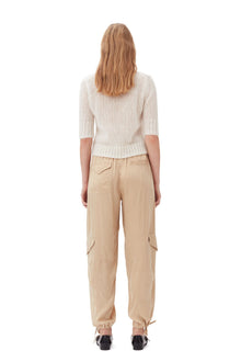 Beige Washed Satin Pocket Trousers | Safari