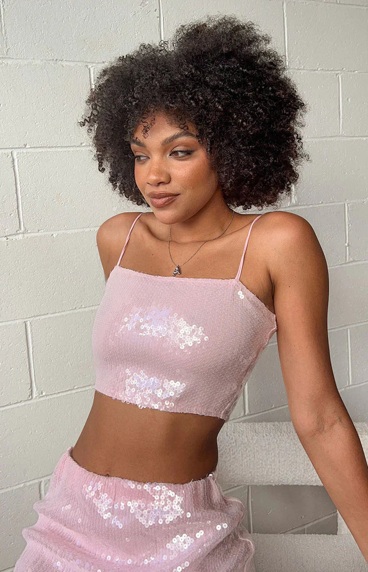 Bellah Sequin Crop Top | Pink