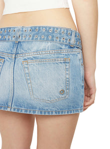 Womens | Low Rise Belted Denim Mini Skirt | Medium Wash