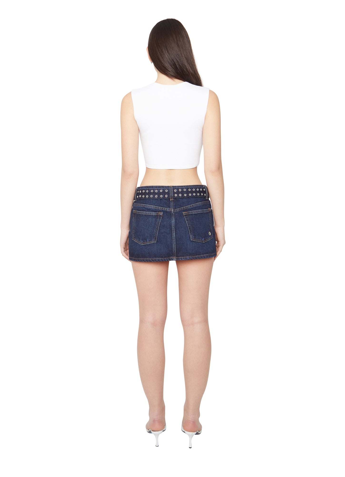 Womens | Belted Denim Mini Skirt | Dark Wash