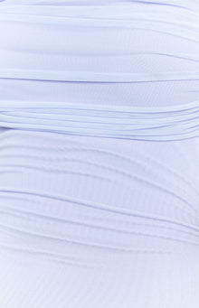 Close-up of the lilac mesh fabric showing ruched detail