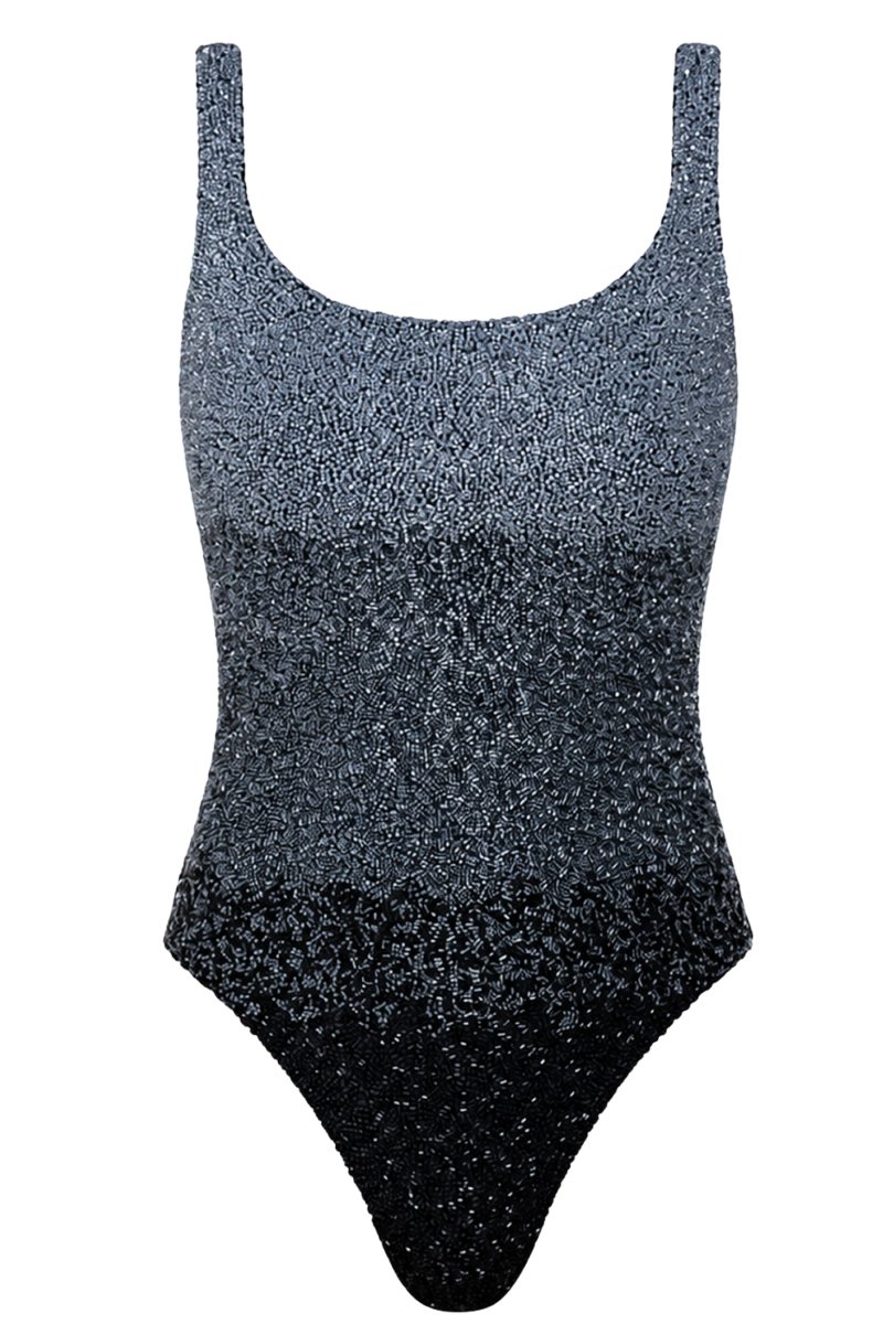 Ombre Hand-Beaded Embellished One-Piece Swimsuit - Black - Self-Adore