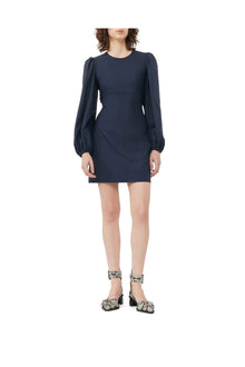Blue Drapey Melange Open Back Mini Dress | Sky Captain