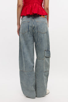 Blue Striped Carpenter Jeans | Soft Chambray