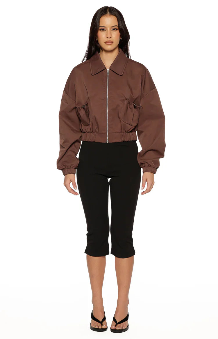 Bobbi Collar Bomber Jacket | Chocolate
