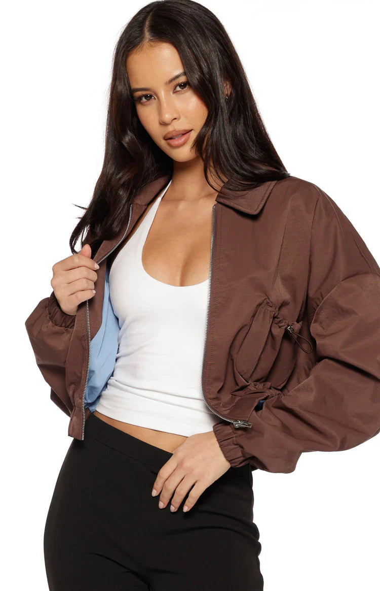 Bobbi Collar Bomber Jacket | Chocolate