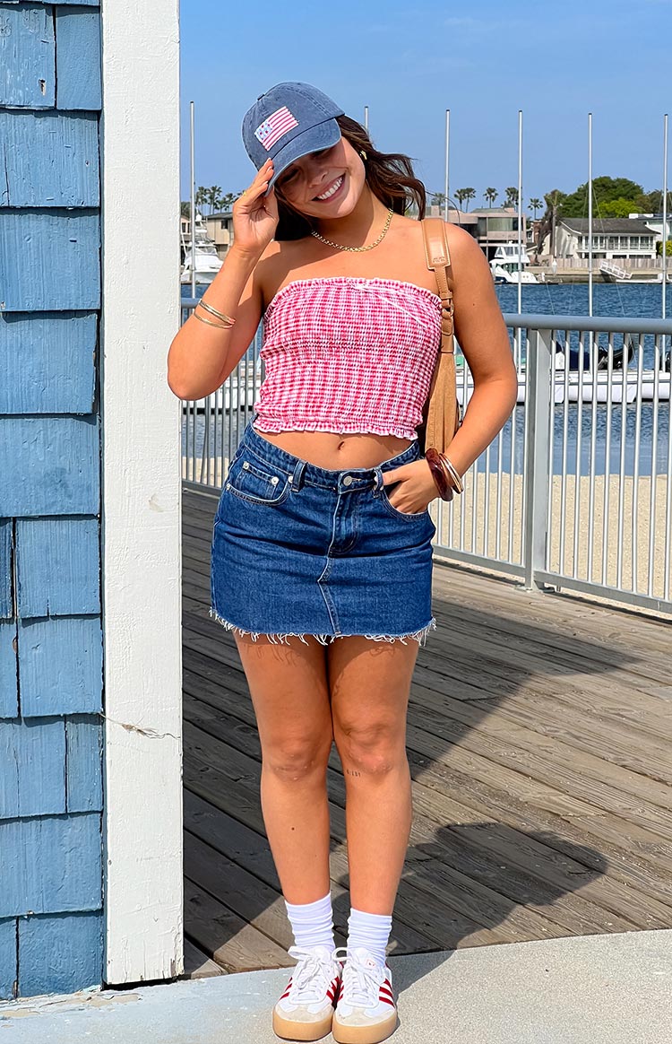 Boston Strapless Top | Red Gingham