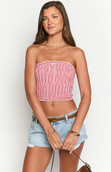 Boston Strapless Top | Red Gingham