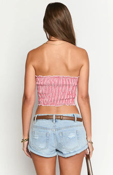 Boston Strapless Top | Red Gingham