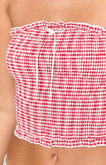 Boston Strapless Top | Red Gingham