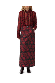 Botanical Jacquard Long Skirt | High Risk Red