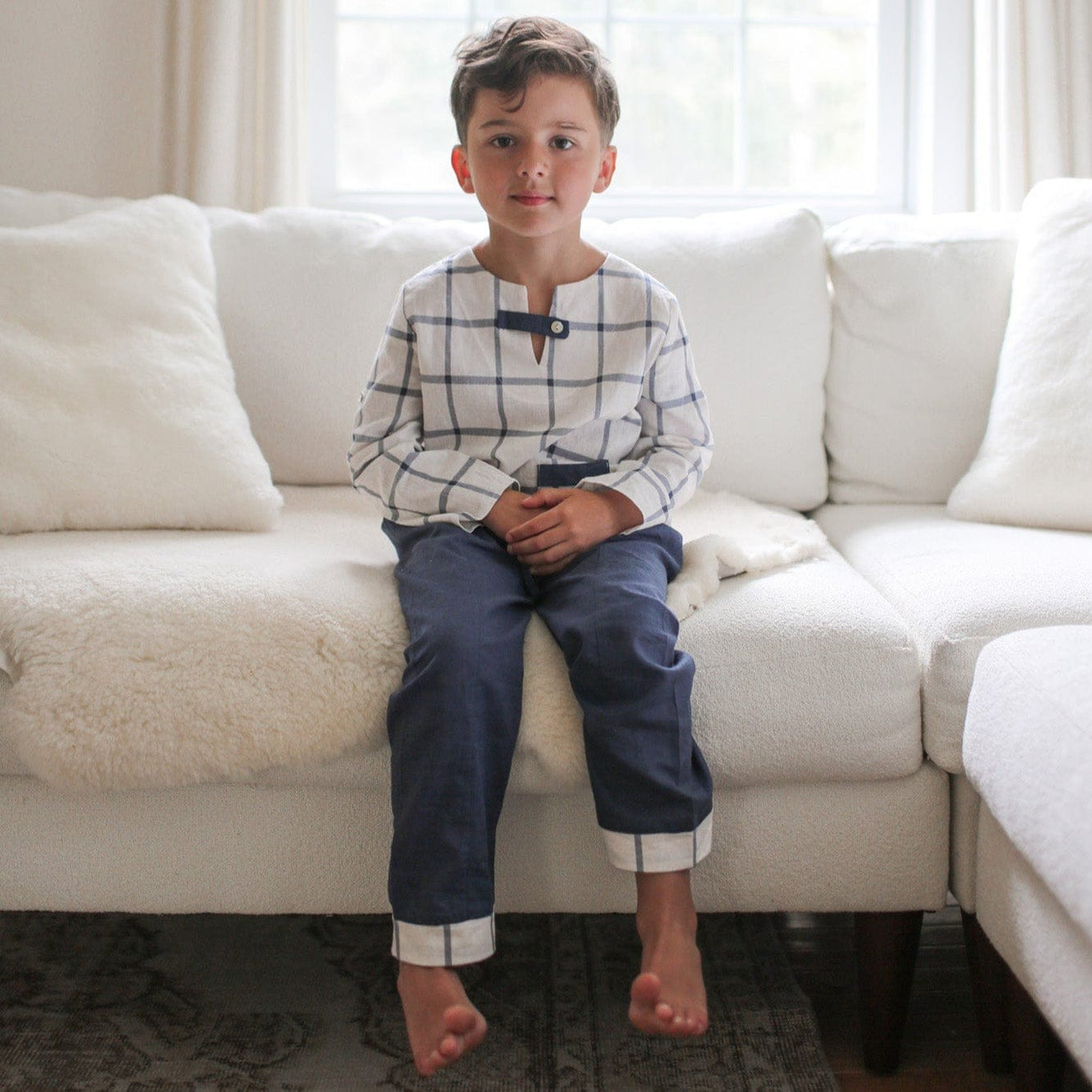 Boy | Checkered Linen Top and Pants Set