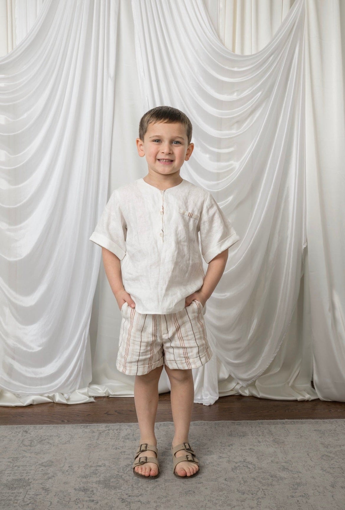 Boy | White Linen Mandarin Collar Top