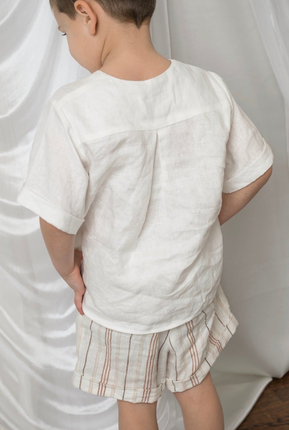 Boy | White Linen Mandarin Collar Top