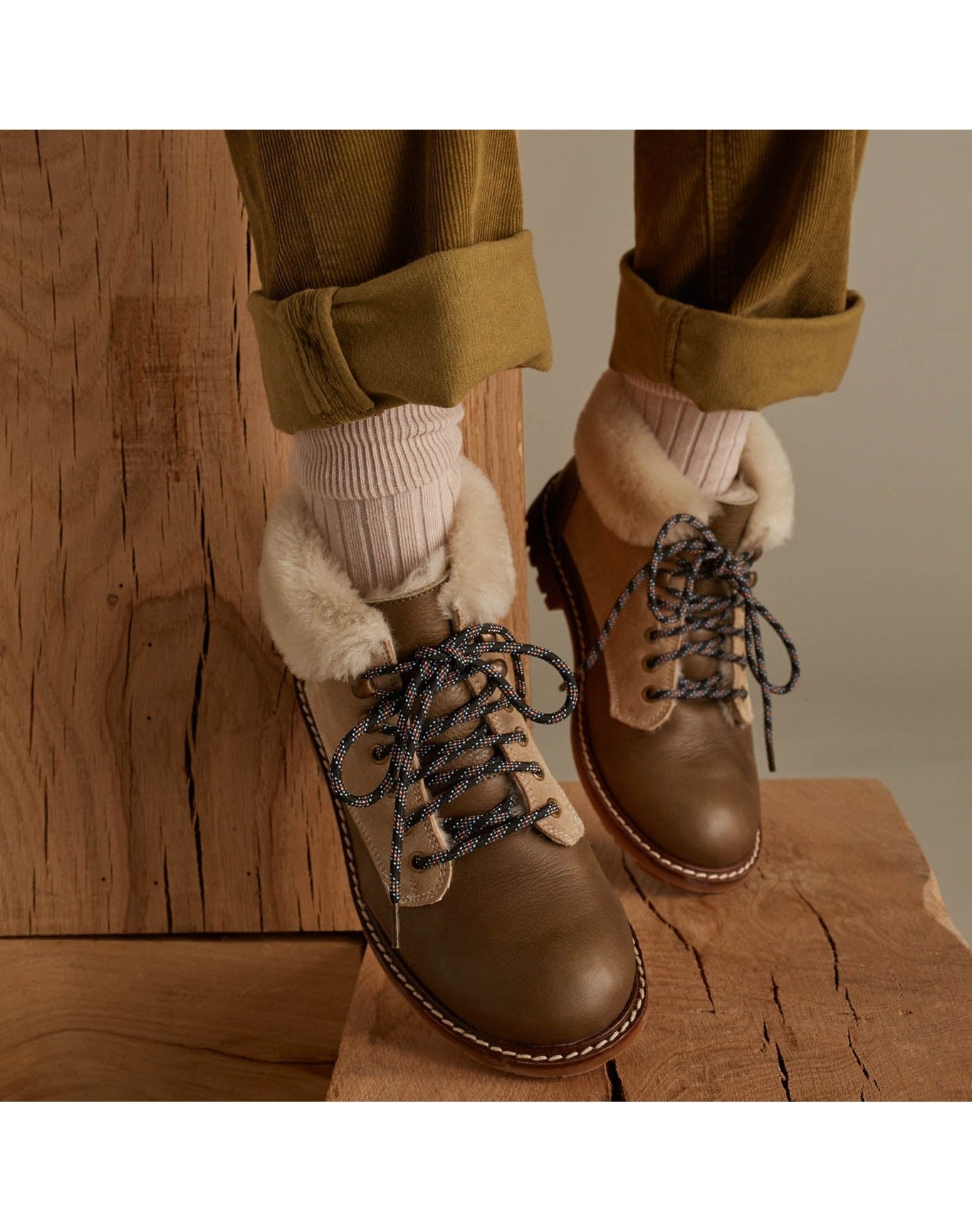 Boys | Fur-Lined High-Top Derby Shoes | Olive