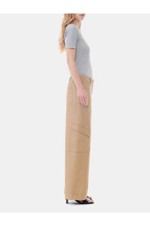 Brown Herringbone Canvas Mid Waist Trousers | Tiger's Eye