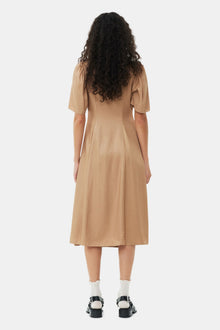 Brown Viscose Twill Wrap Midi Dress | Tiger's Eye
