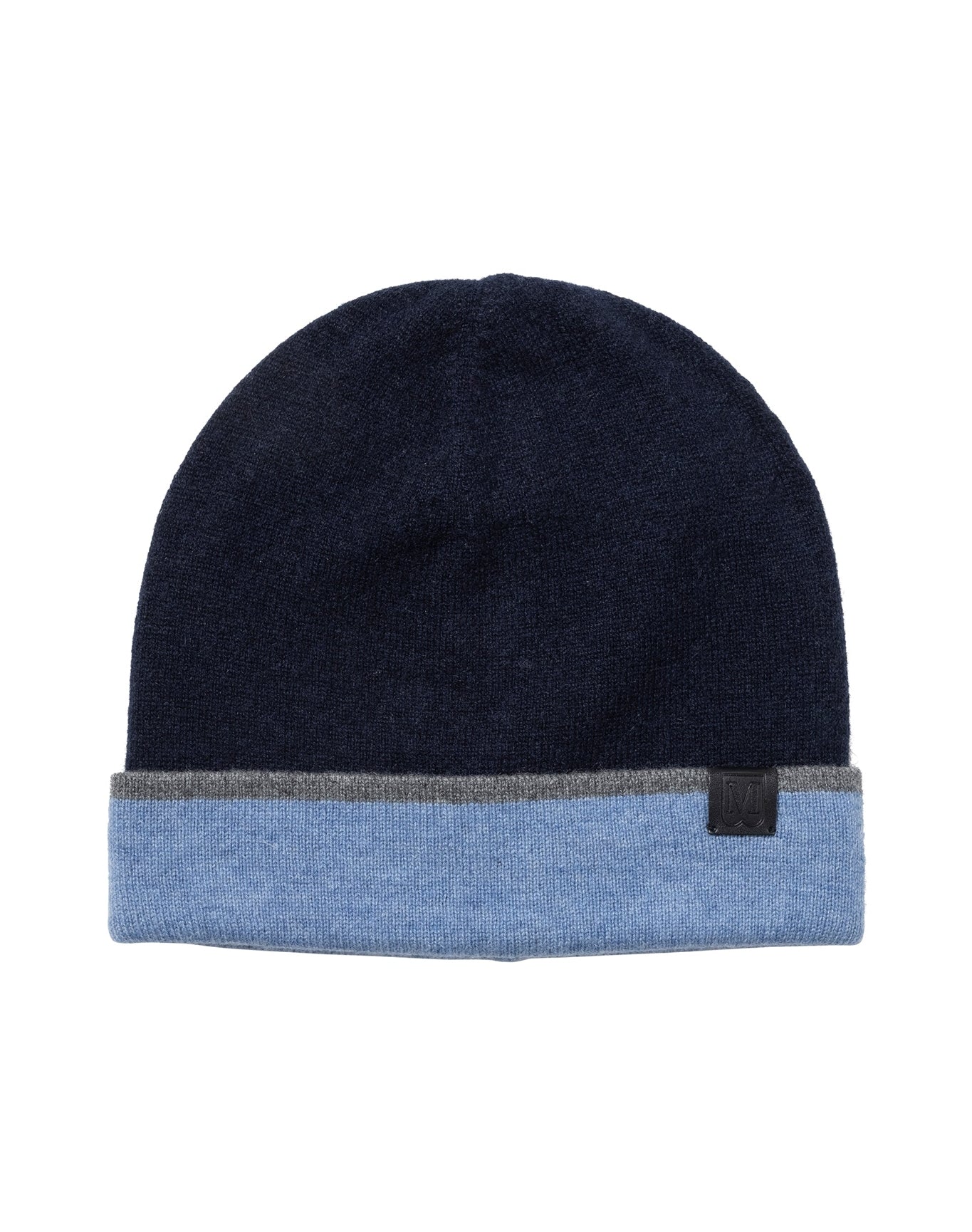 Bruno Magli | Men | Reversible Cashmere Double Layer Jersey Beanie | Navy/Denim