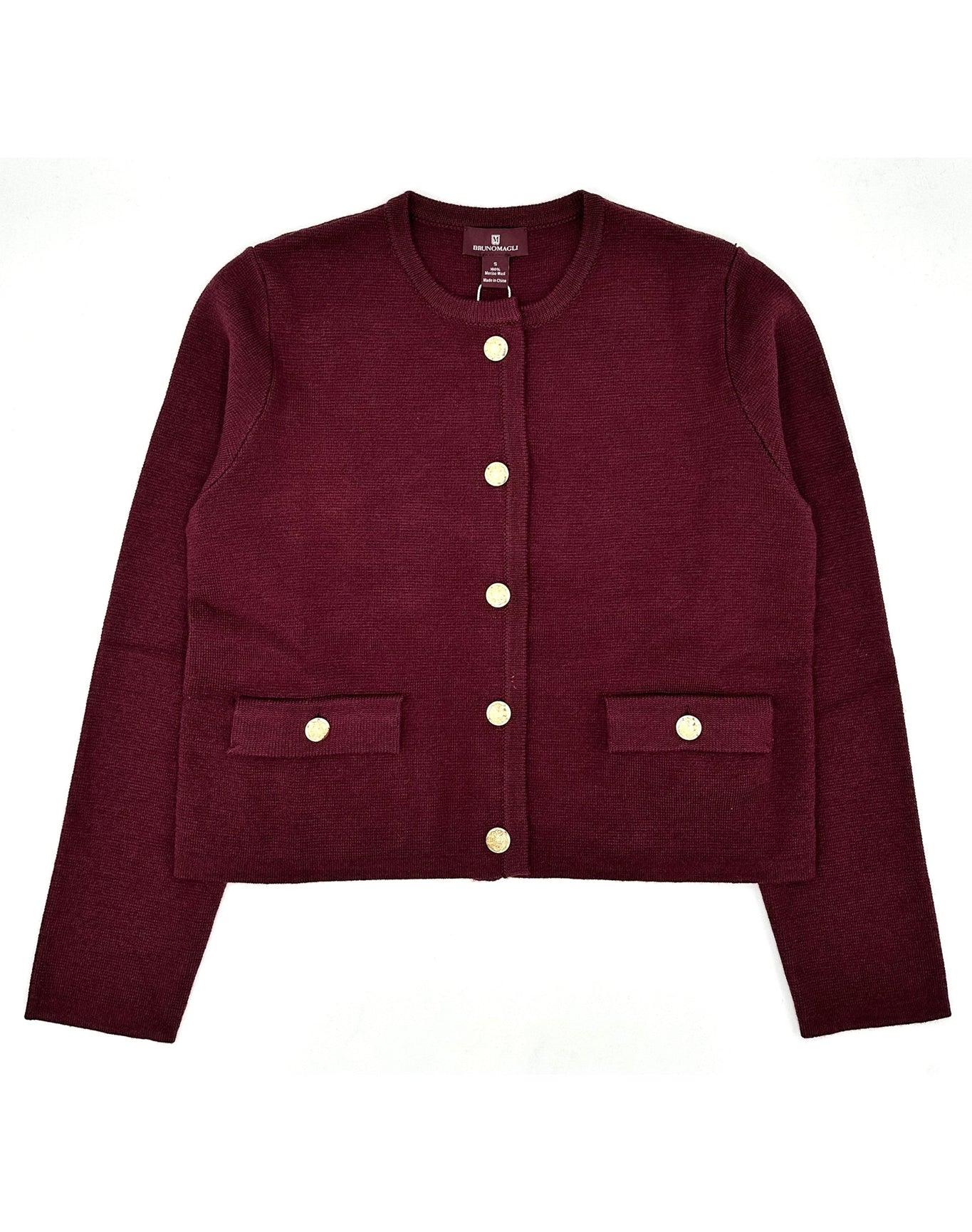 Bruno Magli | Women | Merino Cropped Crew Jacket | Bordeaux