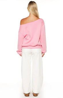 Buffie Wash Off Shoulder Sweater | Pink