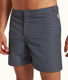 Bulldog Geo Pointpart Mid-Length Swim Shorts | Midnight Navy/White