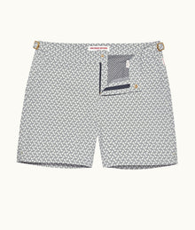 Bulldog Geometric Orb Jacquard Mid-Length Swim Shorts | White Sand/Night Iris
