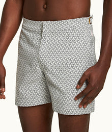 Bulldog Geometric Orb Jacquard Mid-Length Swim Shorts | White Sand/Night Iris