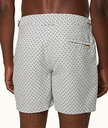 Bulldog Geometric Orb Jacquard Mid-Length Swim Shorts | White Sand/Night Iris