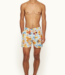 Bulldog Mid-Length Oshibana Floral Print Swim Shorts | Springwater Blue